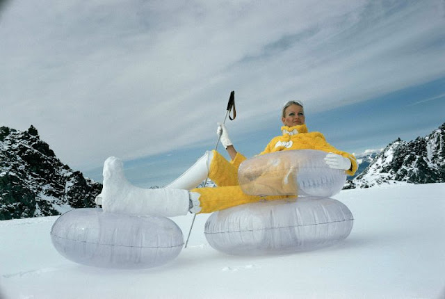 Françoise Rubartelli In A Chrome Yellow Rabbit Fur Ski Suit By Courrèges, 1968.