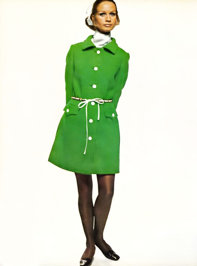 Françoise Rubartelli In A Grass-Green Mini-Coat By Originala, 1968.
