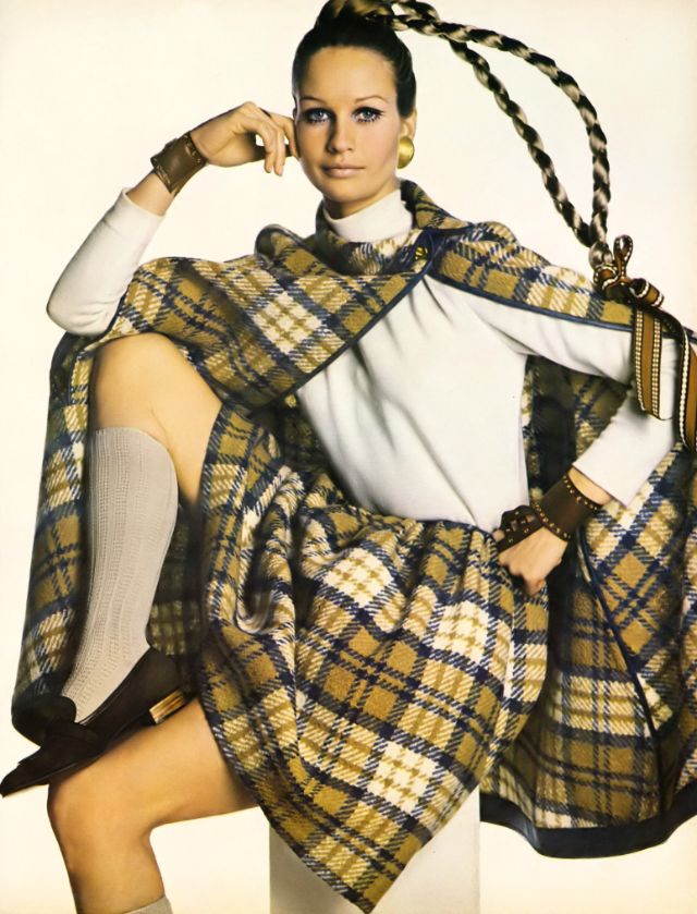 Françoise Rubartelli In A Leather Edged Cape And Dirndl By Bonnie Cashin For Phillip Sils, 1968.