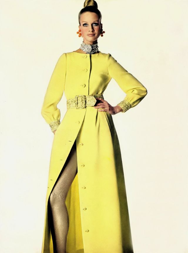 Françoise Rubartelli In A Yellow Rayon-Crêpe Shirtdress By Malcolm Starr, 1968.