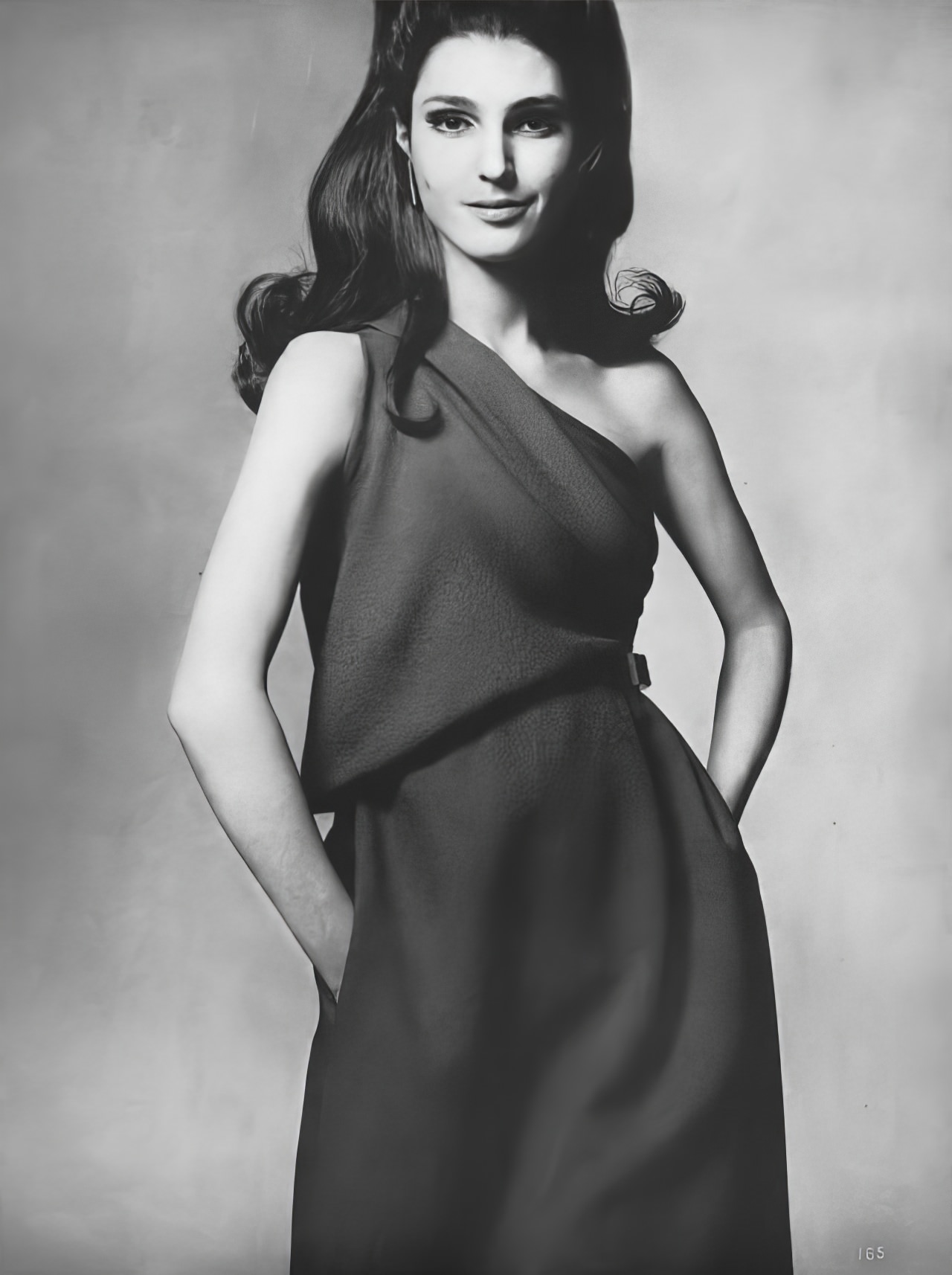 Benedetta Barzini In A Navy-Blue Jacquard Dress By Galanos, Vogue, April 1, 1967.