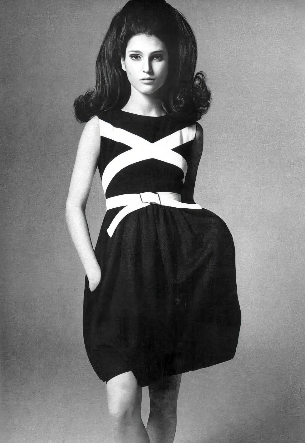 Benedetta Barzini In A Green Wool Jersey Pantaloon Dress By Galanos, Vogue, April 1, 1967.