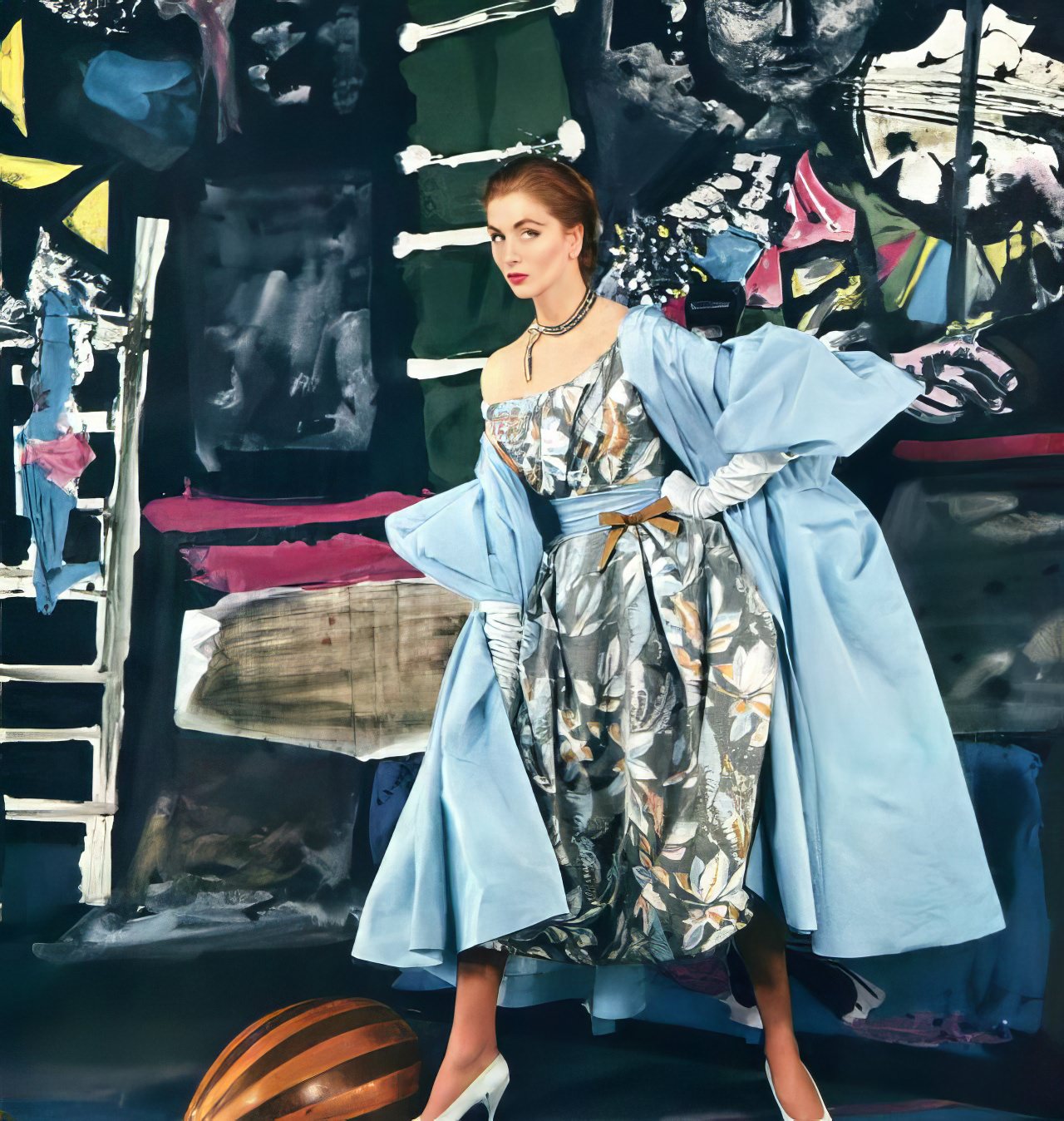 Suzy Parker In A Leaf Print Dress By Jean Patou, Vogue, April 15, 1954.