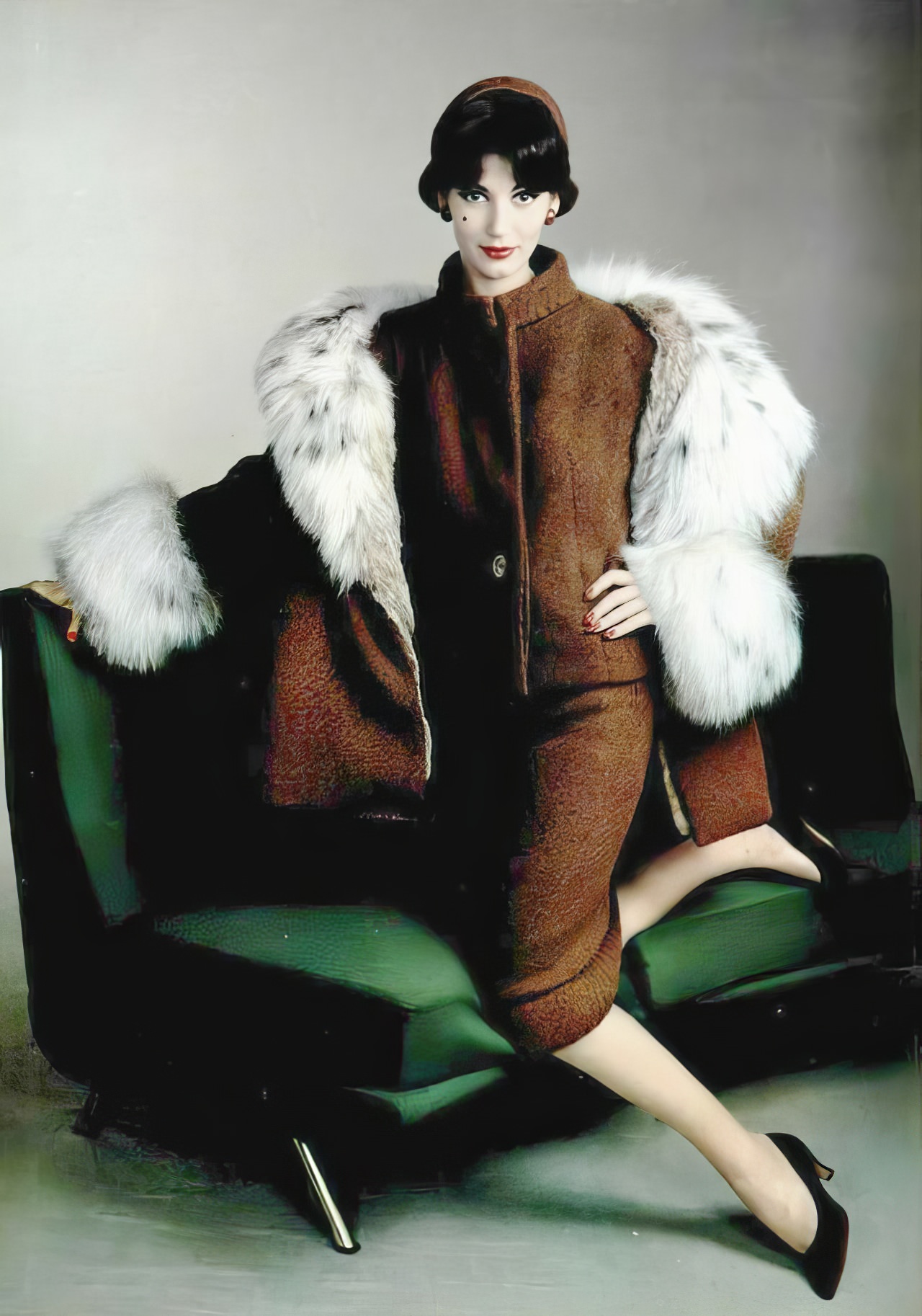 Simone D'Aillencourt In A Rust-Colored Tweed Jacket By Jean Patou, 1957.