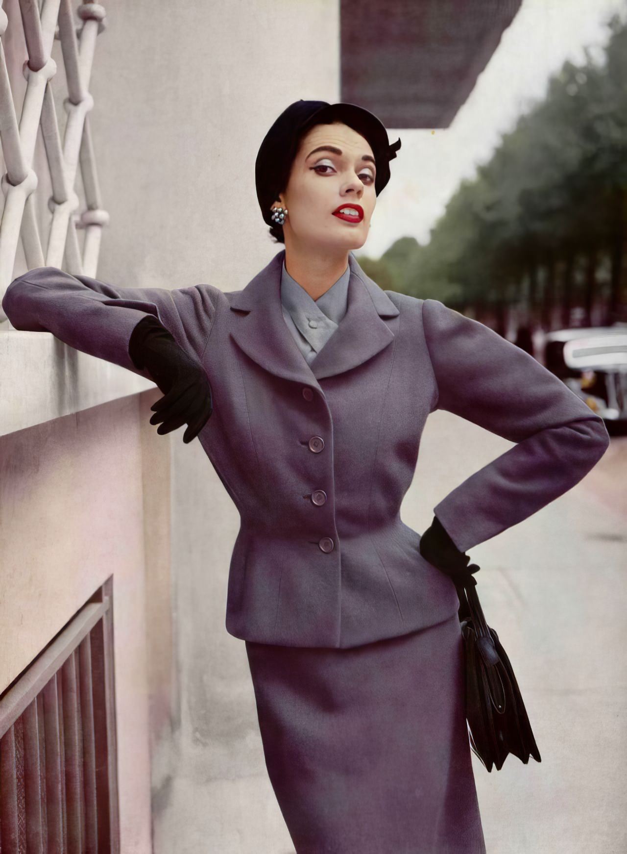 Joan Whelan In A Lavender Wool Suit By Jean Patou, 1952.
