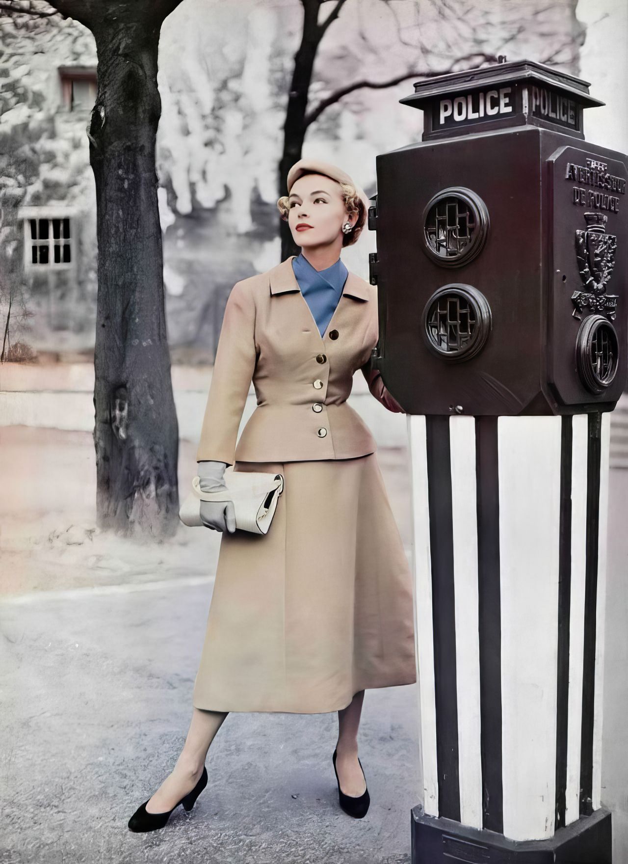 Joan Olson In A Classic Beige Suit By Jean Patou, 1954.