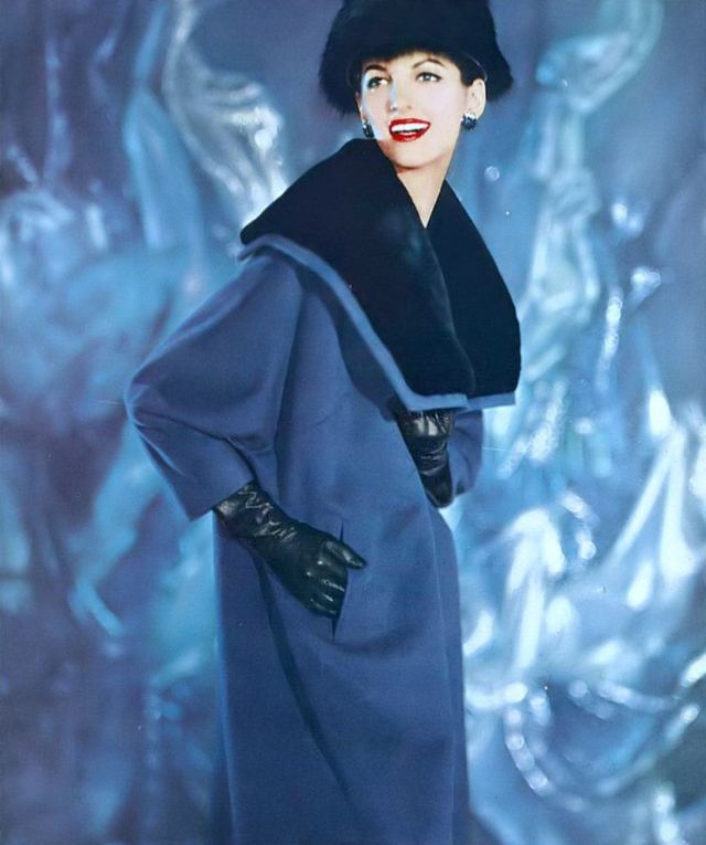 Joan Romano In Forstmann'S Ermina Wool Coat With Large Beaver Collar By Louis Goldstein, 1957