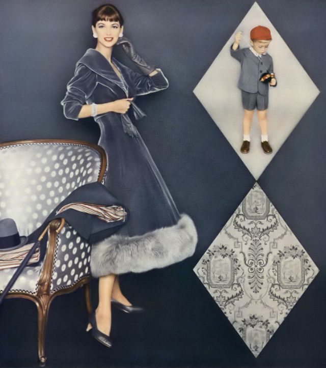 Joan Romano In Velvet Theatre Costume By Estévez, American Rayon Institute Inc. Ad, Vogue, October 1, 1957