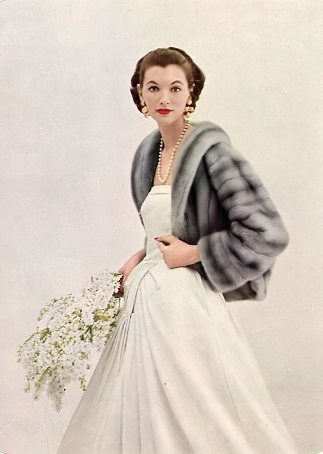 Joan Romano In Cerulean Emba Mink Jacket By Maximilian, Photo By Virginia Thoren, Vogue, February 15, 1954