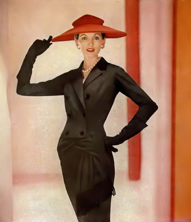 Joan Romano In Orlon Wool-Jersey Design By Pierre Balmain, Dupont Ad, Harper'S Bazaar, September 1955