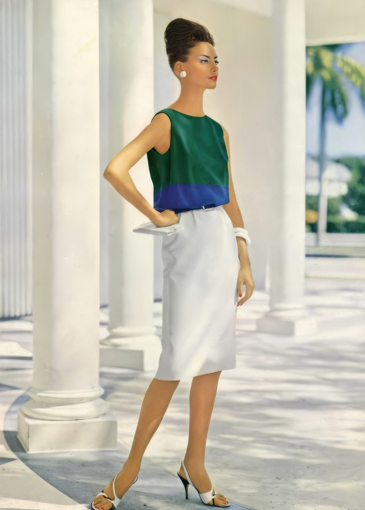 Katherine Pastrie In A Linen Dress By Junior Sophisticates In Palm Beach, 1960.