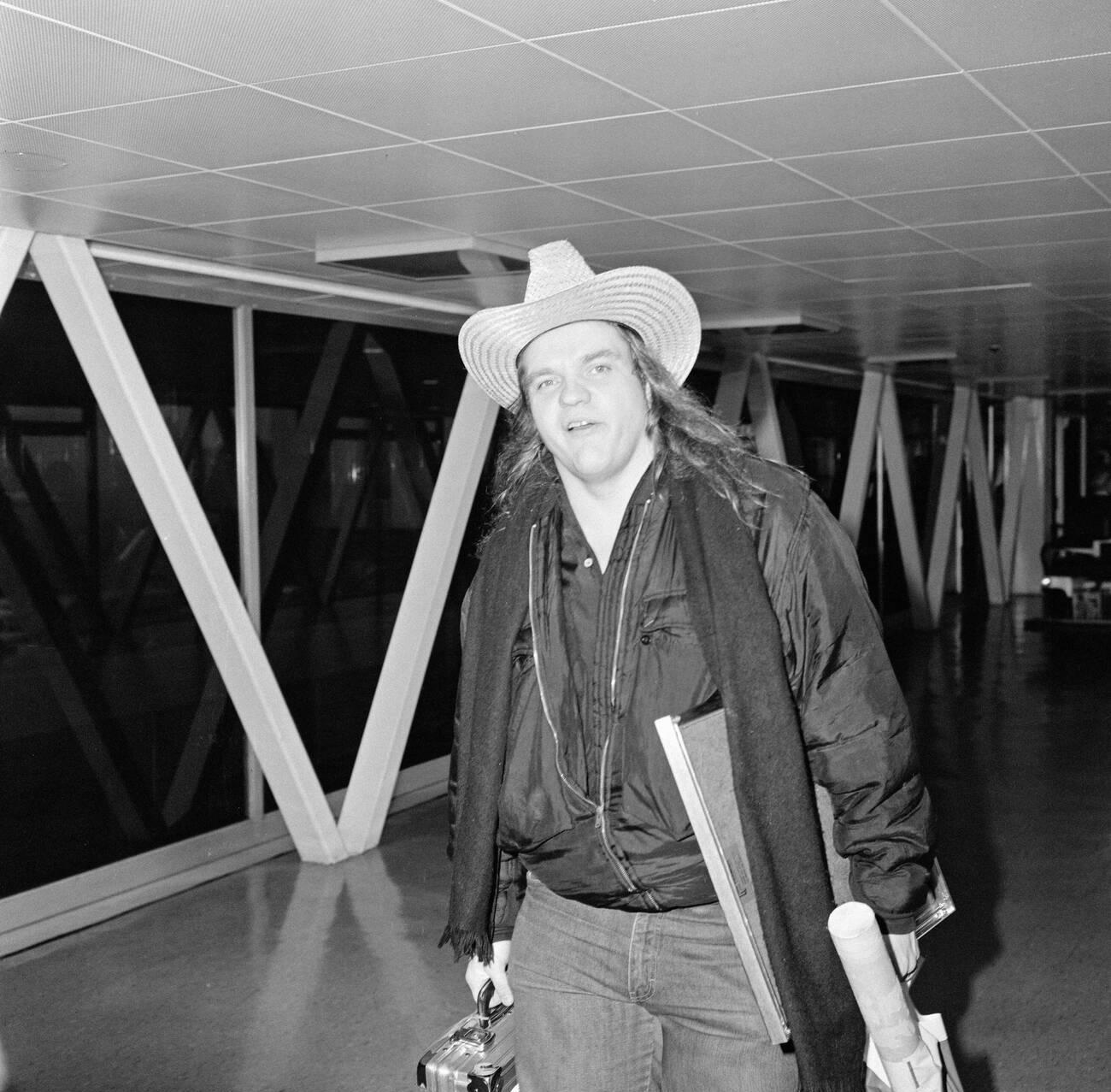 Meat Loaf Leaving Heathrow Airport For New York After A Tour, 1985.