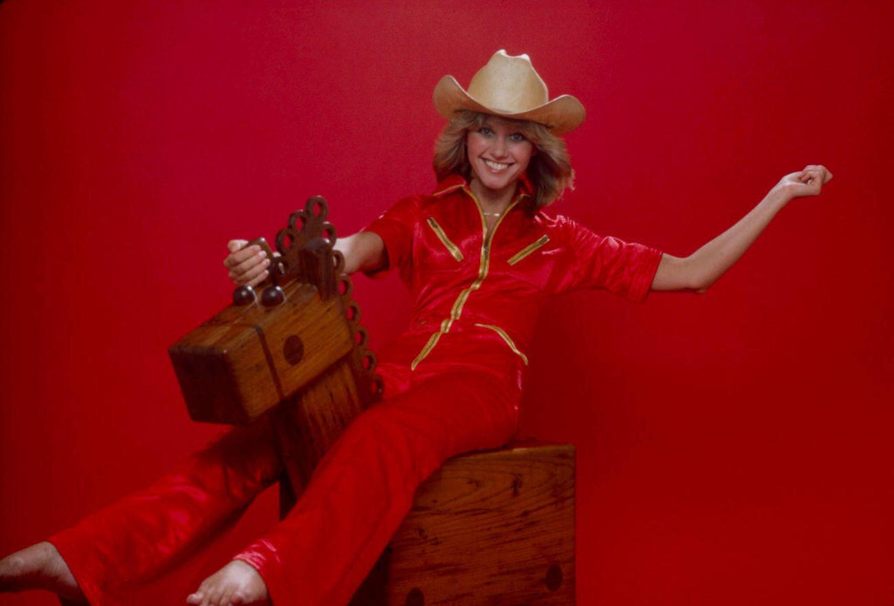 Olivia Newton-John Posed With A Rocking Horse For 'A Special Olivia Newton-John', 1976.