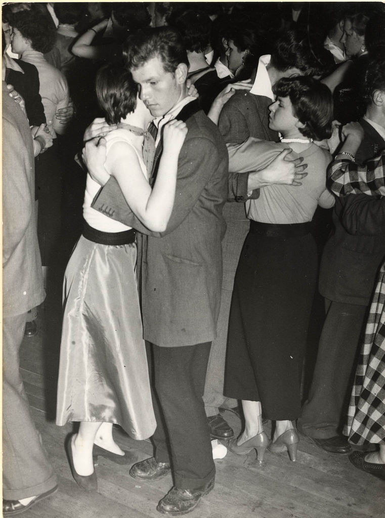 A Teddy Boy And His Girl Dancing, Noting The Drape Jacket, July 1955.