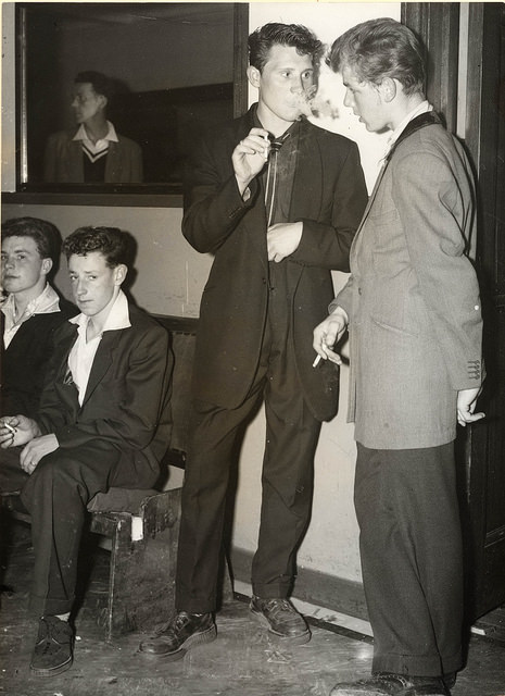 The Stag-Line At A Dance Hall, Noting Teddy Boy Fashion, July 1955.