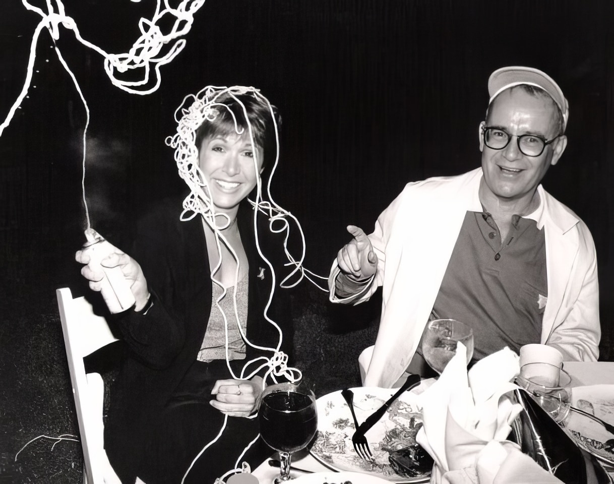 Carrie Fisher And Writer/Actor Buck Henry At A Small Party To Launch The Film &Amp;Quot;Down And Out In Beverly Hills&Amp;Quot;.