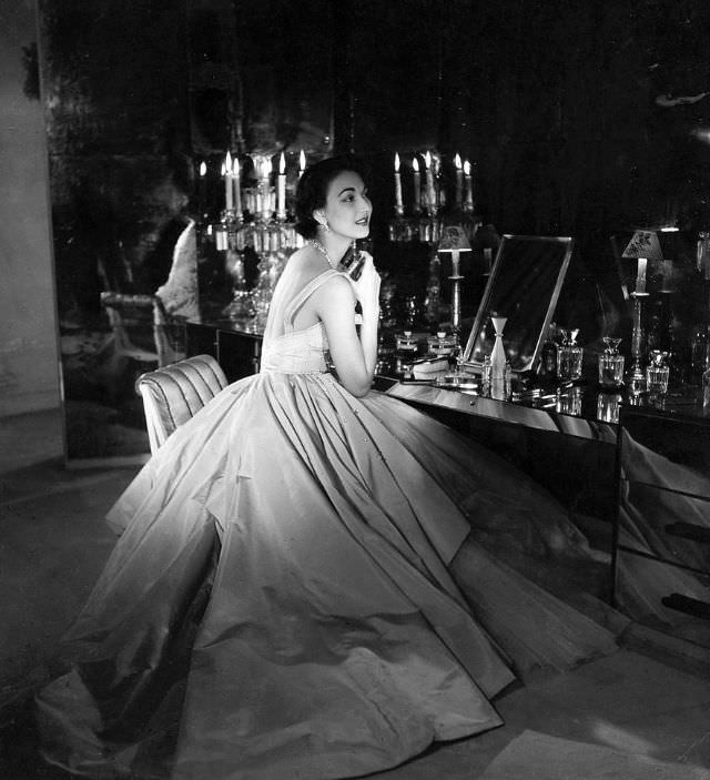 Teresita Montez In Evening Gown By Jacques Heim, Photo By Willy Maywald, 1950