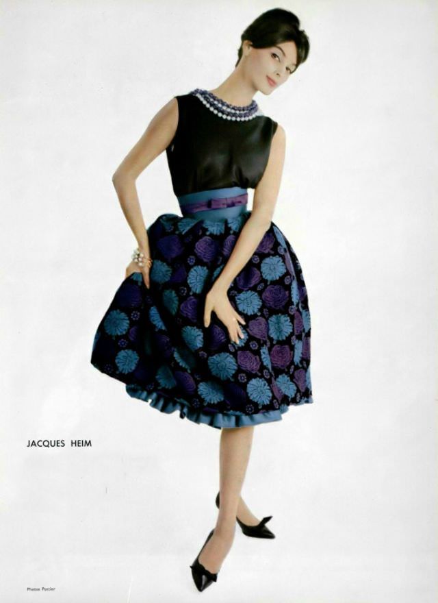 Jacky Mazel In Pretty Dress By Jacques Heim, Photo By Philippe Pottier, 1959