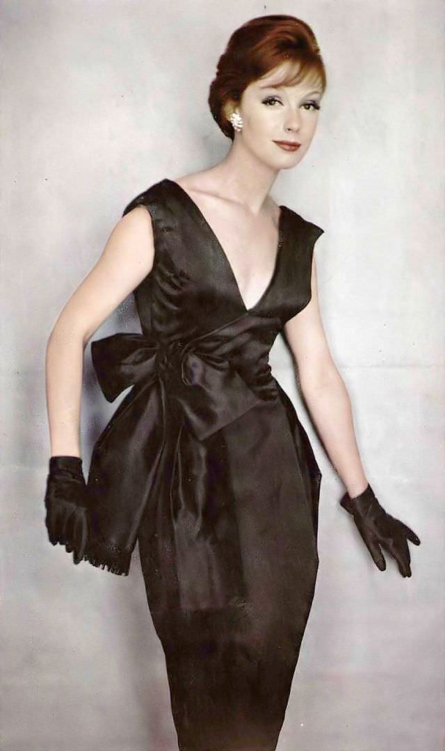 Maggie Brown In Duchesse Satin Cocktail Dress By Jacques Heim, Photo By Sabine Weiss, 1959
