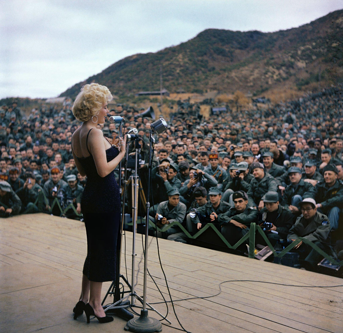 Marilyn Monroe Entertaining Military Troops In Korea, 1954.