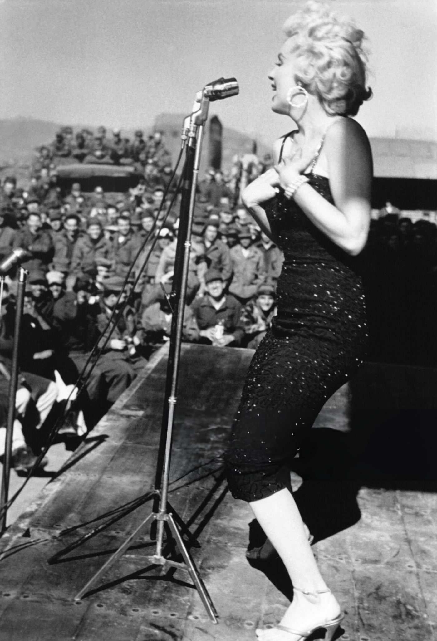 Marilyn Monroe Performing On An American Military Base In Korea, 1954.