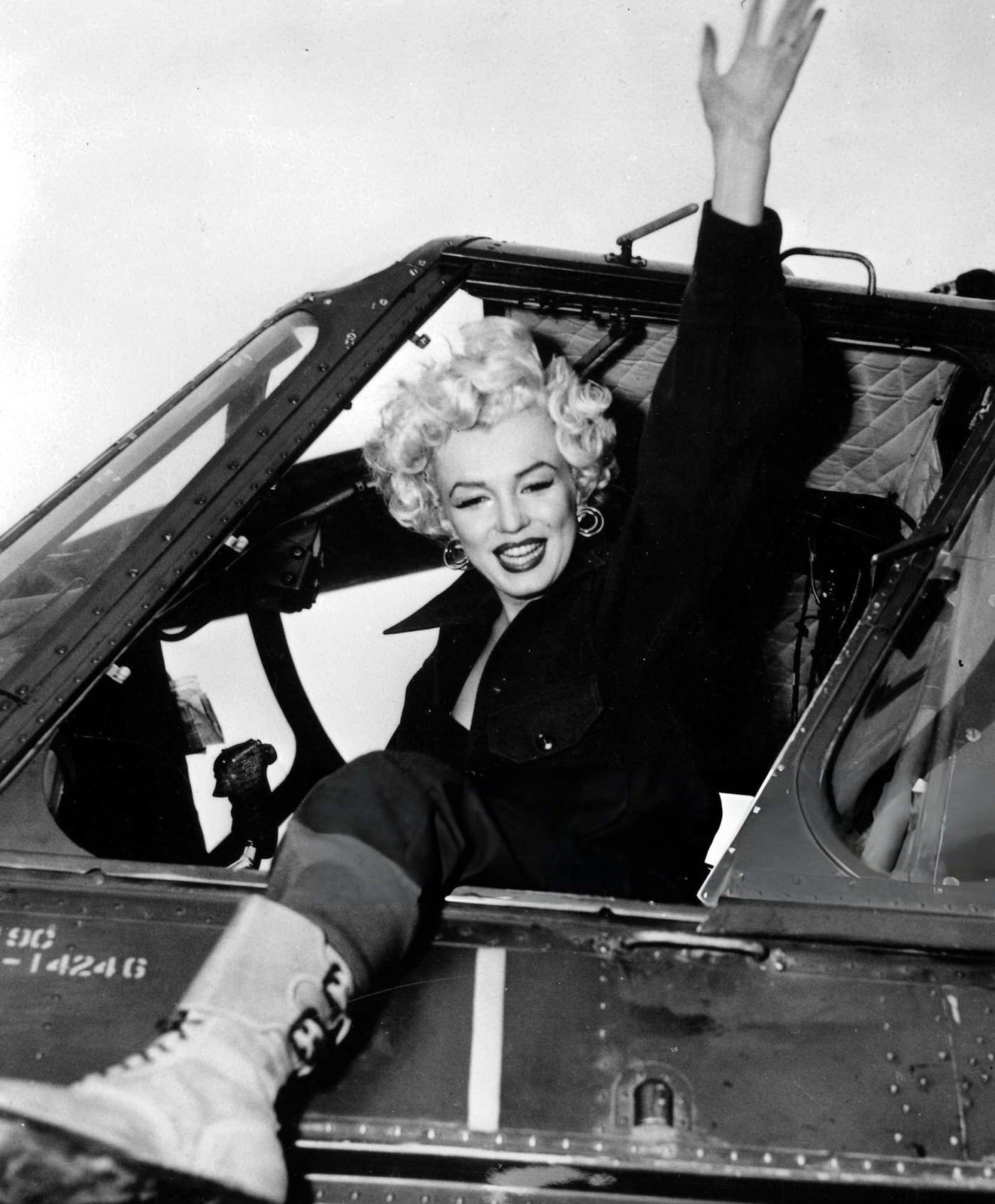 Marilyn Monroe Waves From An Army Helicopter As She Prepares To Entertain The Troops In Korea, 1954.