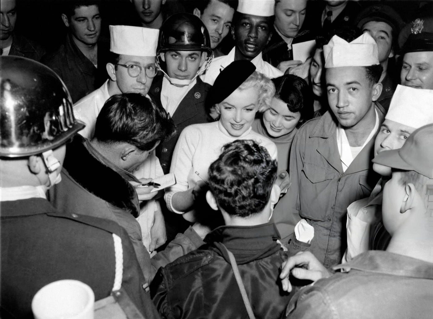 Marilyn Monroe Visits The Troops In Korea, Entertaining Over 100,000 Soldiers In 10 Different Locations, 1954.