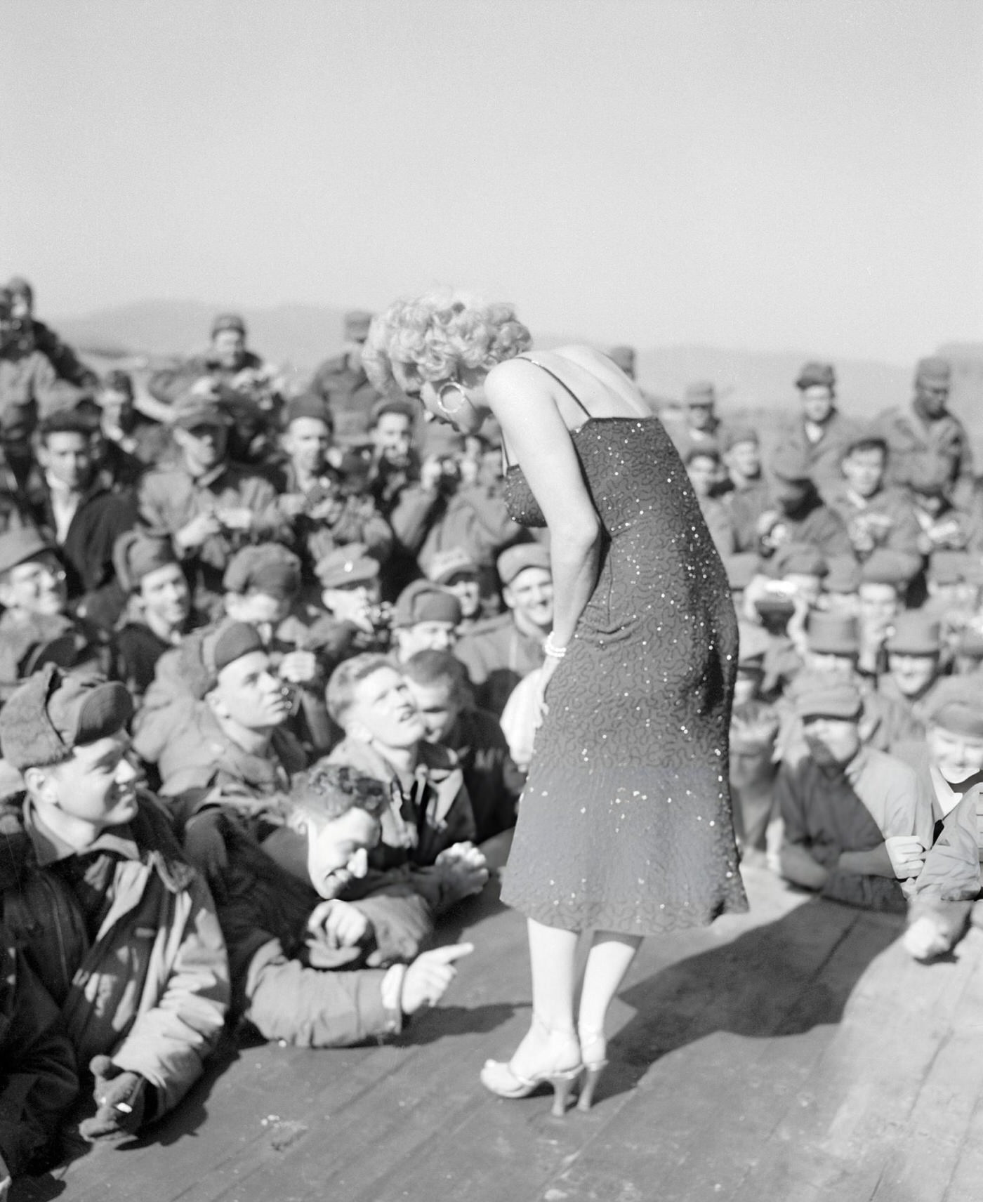 During Her Tour Of Korea Entertaining Troops, Marilyn Monroe Had Question And Answer Periods, 1954.