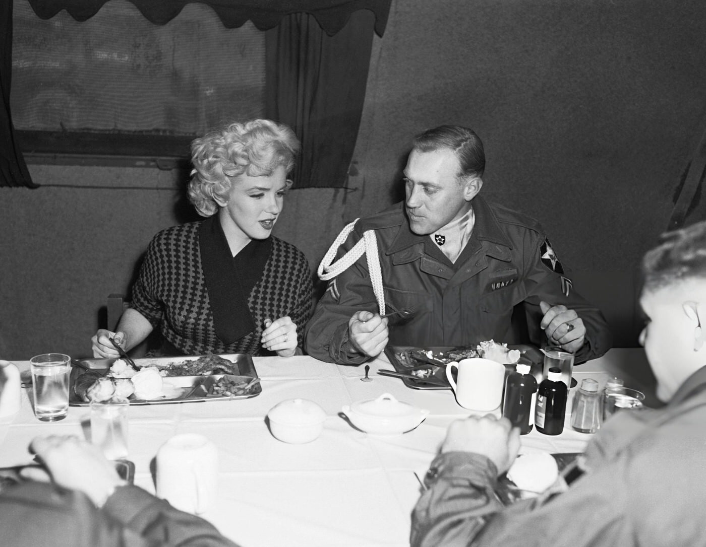 Monroe And Corporal Joseph Knapp Eating At 2Nd Division Enlisted Men'S Mess, 1954.