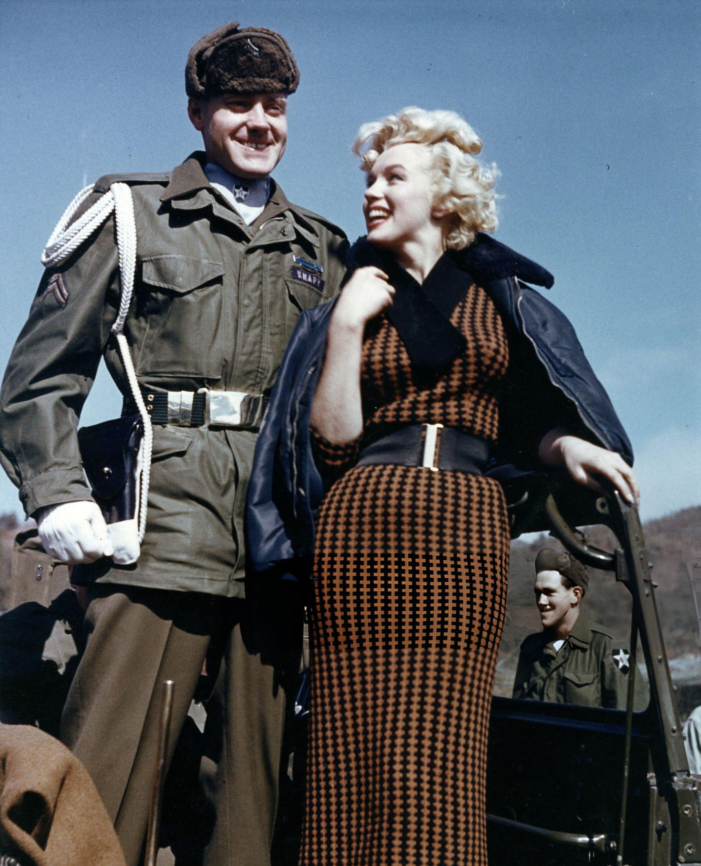 Marilyn Monroe Posing For A Portrait With An American Soldier During A Uso Tour In Korea, 1954.