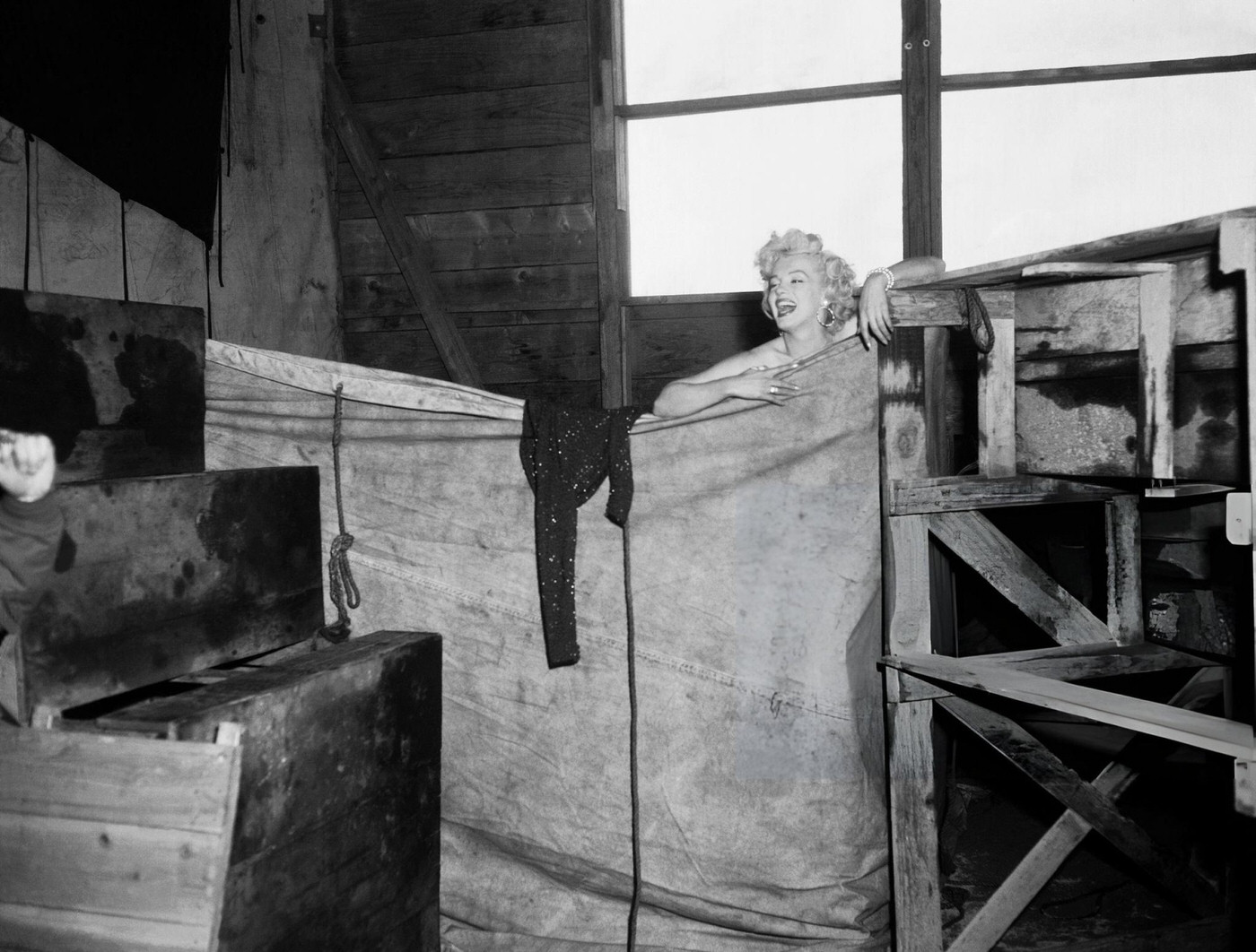 Marilyn Monroe In Her Makeshift Dressing Room, 1954.