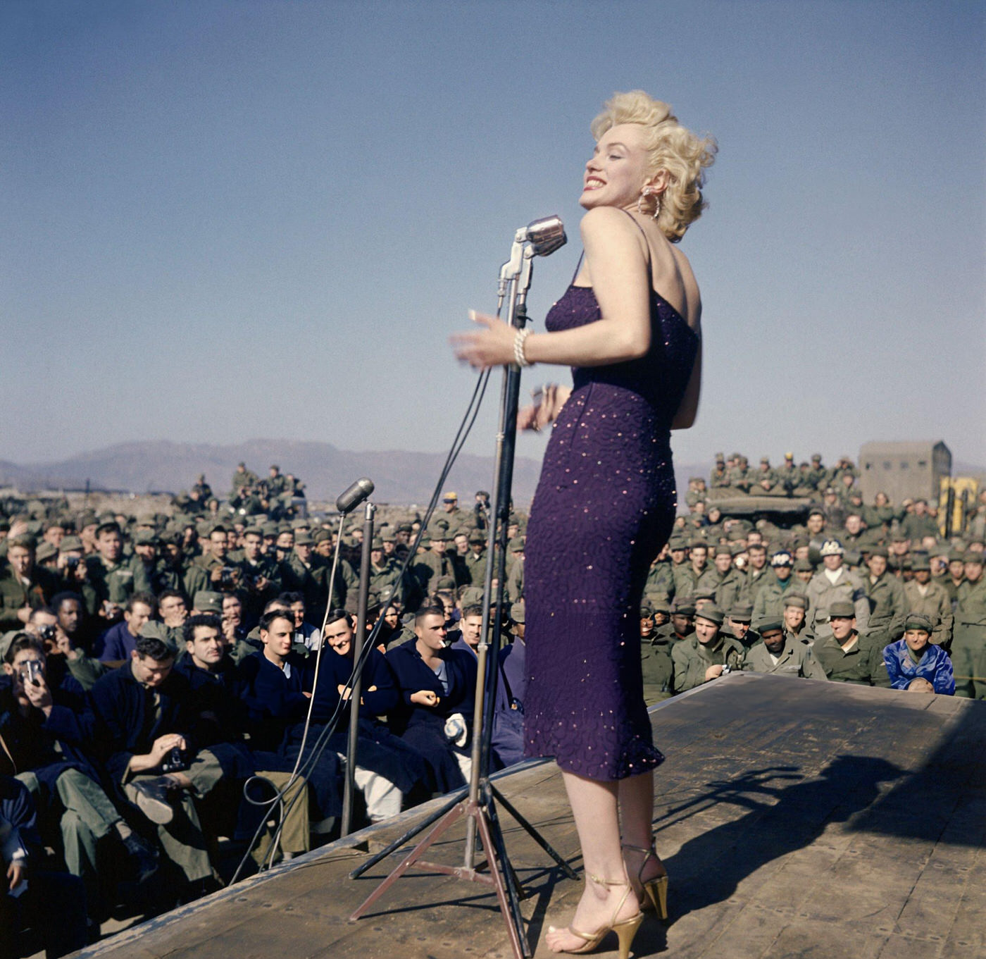 Marilyn Monroe Sings To U.s. Marines Stationed In Korea After The Korean War, 1950S.