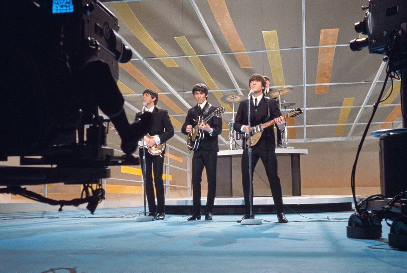 The Beatles, From Left Paul Mccartney, George Harrison, John Lennon, Ringo Starr Performing On The Television Variety Series, &Amp;Quot;The Ed Sullivan Show&Amp;Quot;, New York City, 1964.