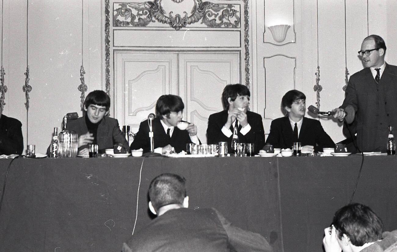 The Beatles At A Press Conference In New York, 1964.