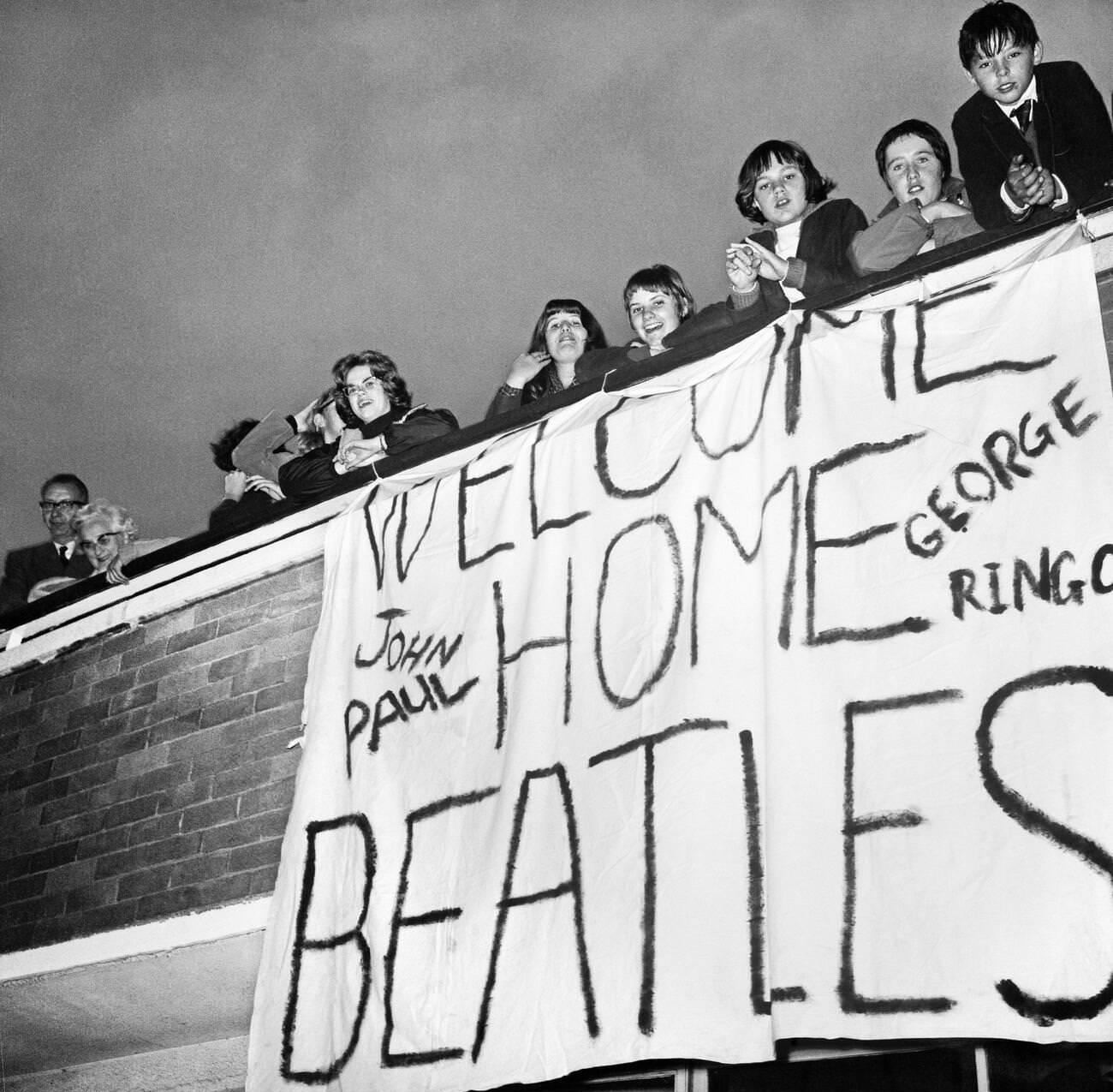 Beatles Fans At London Heathrow Airport Look Forward To Welcoming Home The Beatles - After Their Recent Tour Of America, 1964.