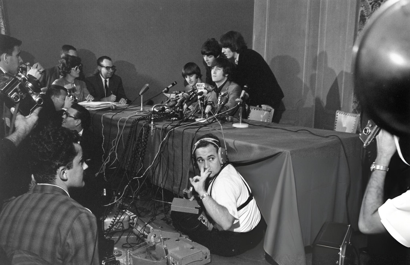 The Beatles At A Press Conference, With Andy Warhol, New York, 1964.