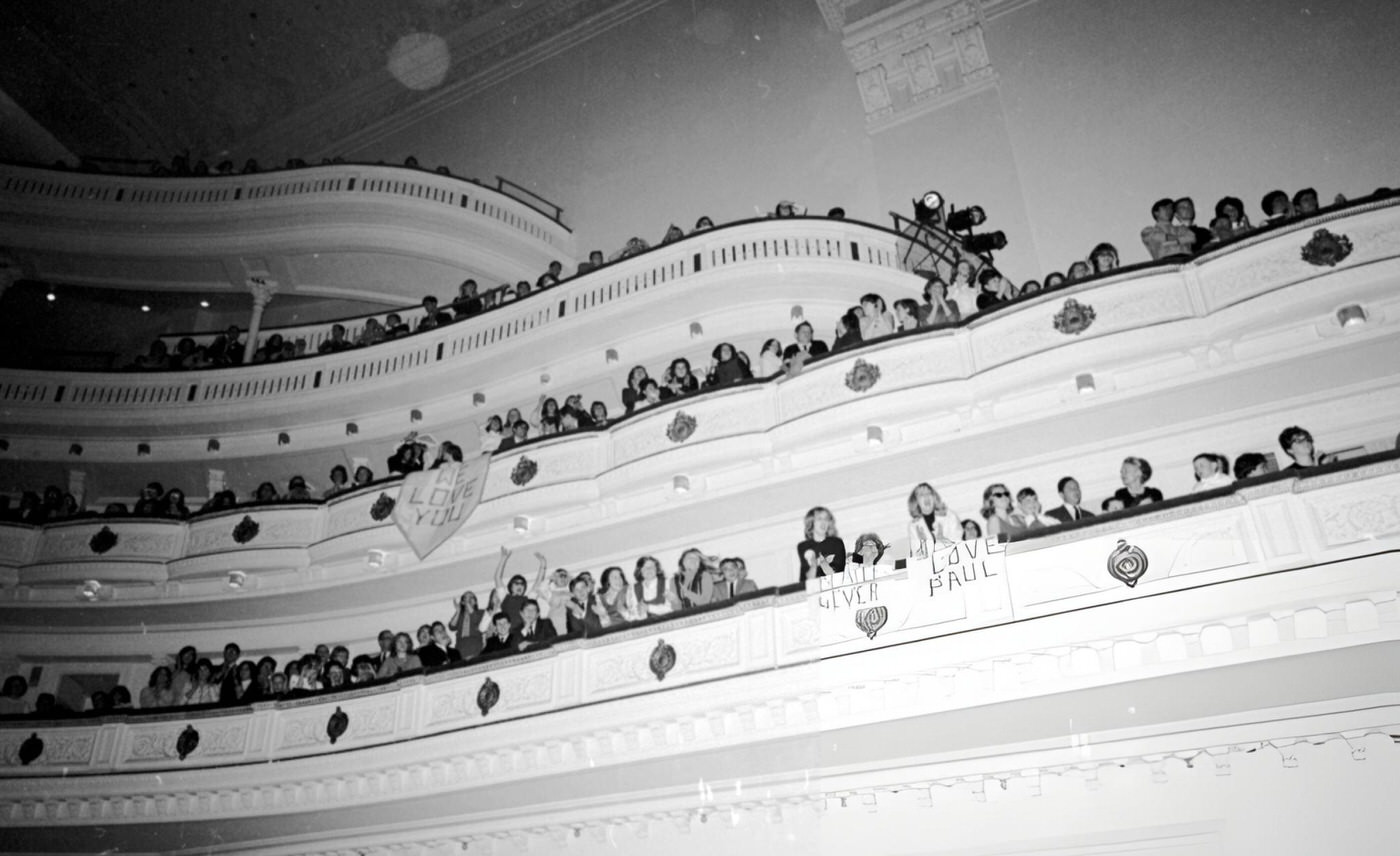 Frenzied Fans Of The Rock And Roll Band &Amp;Quot;The Beatles&Amp;Quot; Cheer And Hold Signs Of Encouragement During Their Concert At Carnegie Hall, 1964.