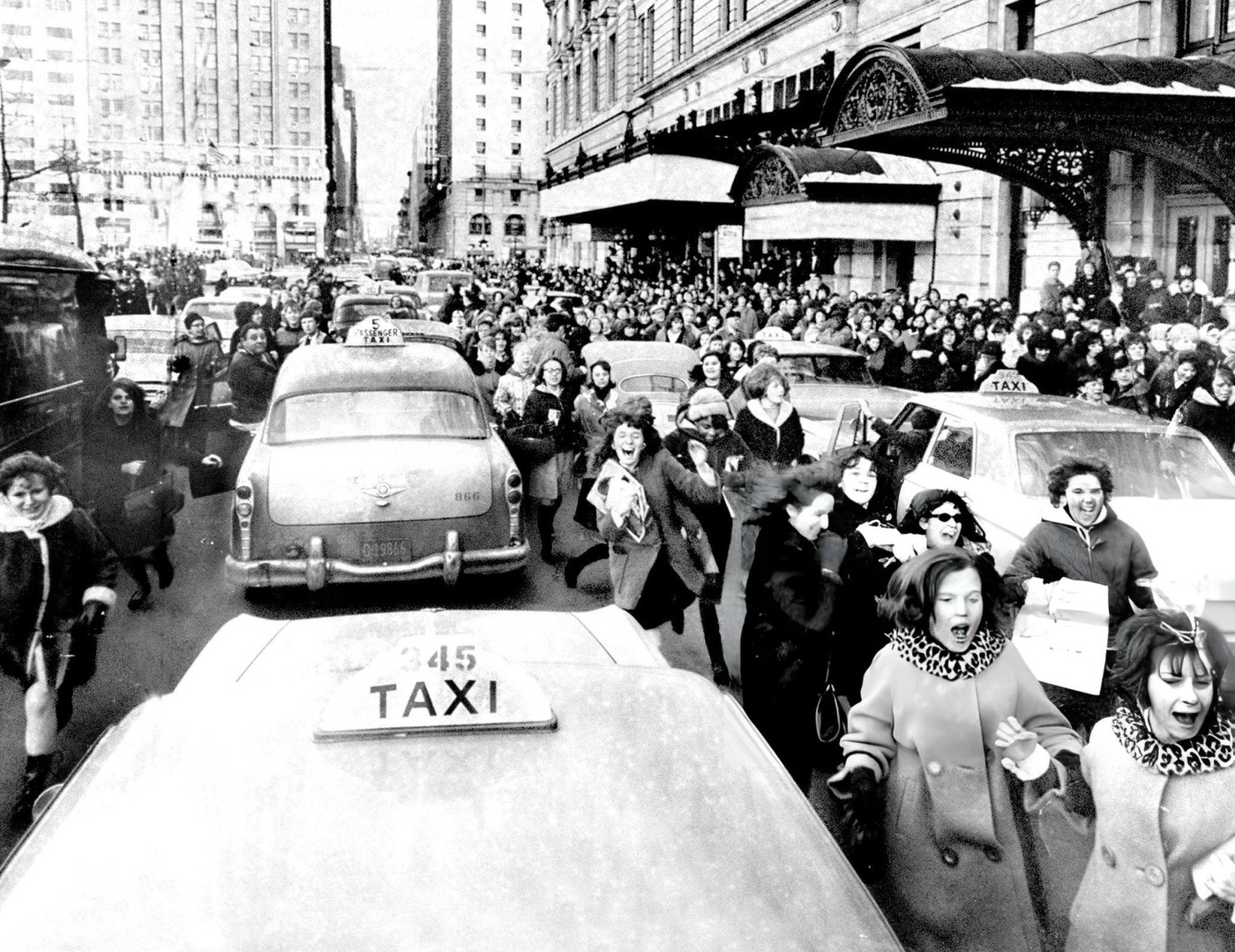 Beatles Fans Foil Horse Cops By Running Up Central Park Swarming Back To The Plaza Running Against Traffic, 1964.