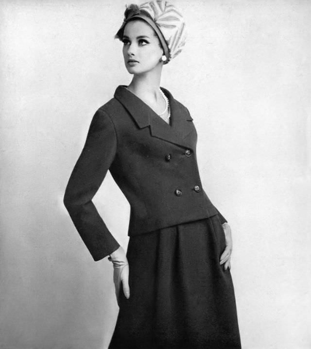 Veronica Hamel In A Curved Jacket And Fluid Skirt, 1965.