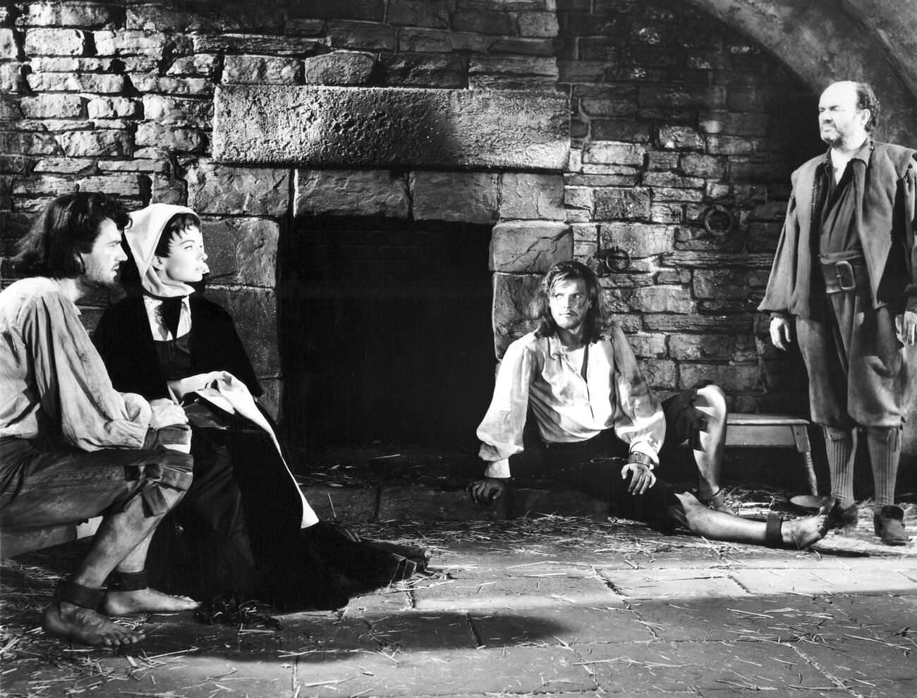 Edmund Purdom, Ann Blyth, Roger Moore, And Rhys Williams In &Amp;Quot;The King'S Thief&Amp;Quot;, 1950S.