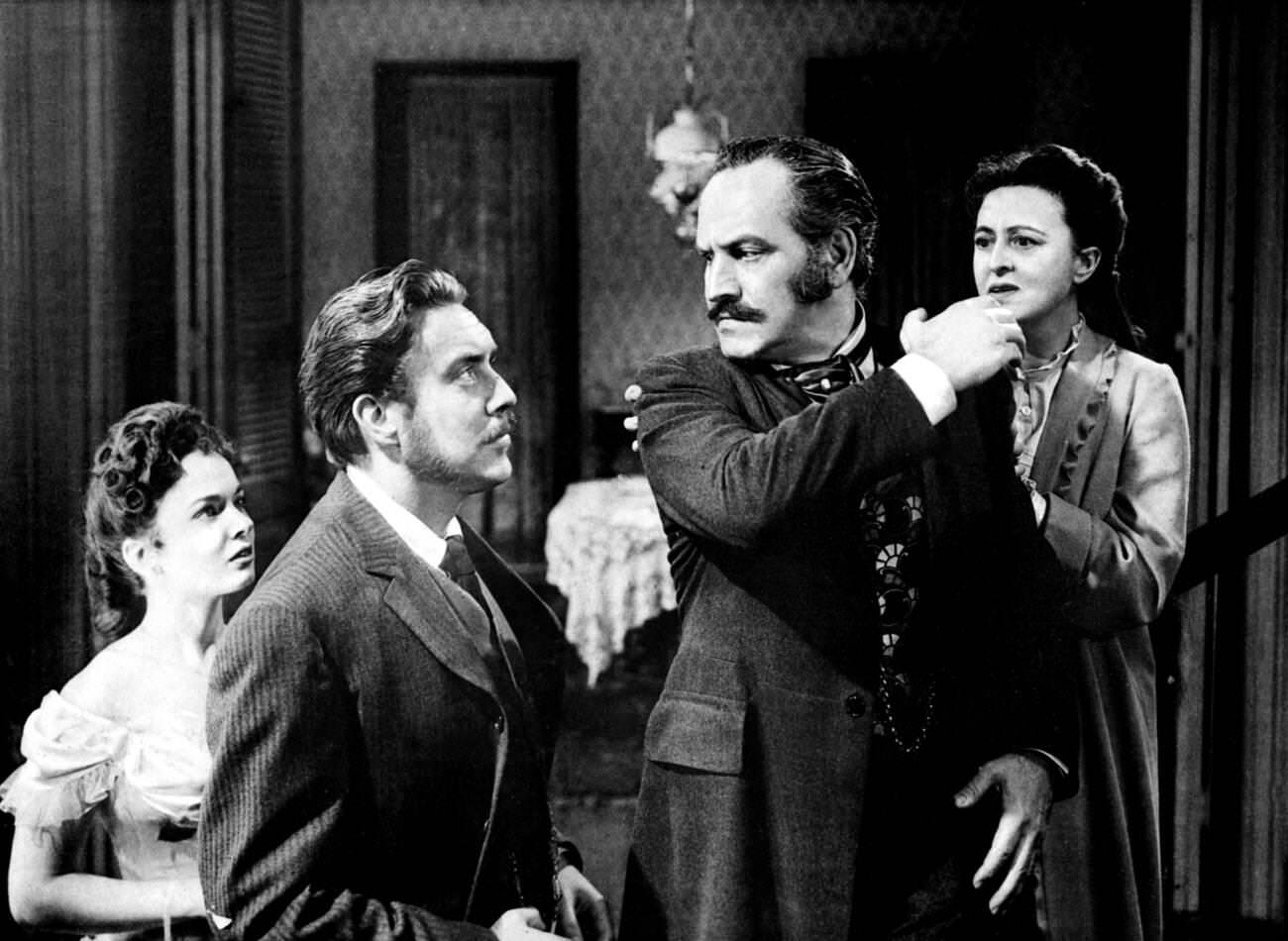 Ann Blyth, Edmond O'Brien, Fredric March, And Florence Eldridge In &Amp;Quot;Another Part Of The Forest&Amp;Quot;, 1948.