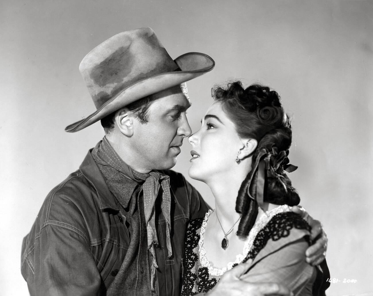 James Stewart And Julie Adams In 'Bend Of The River', 1952.