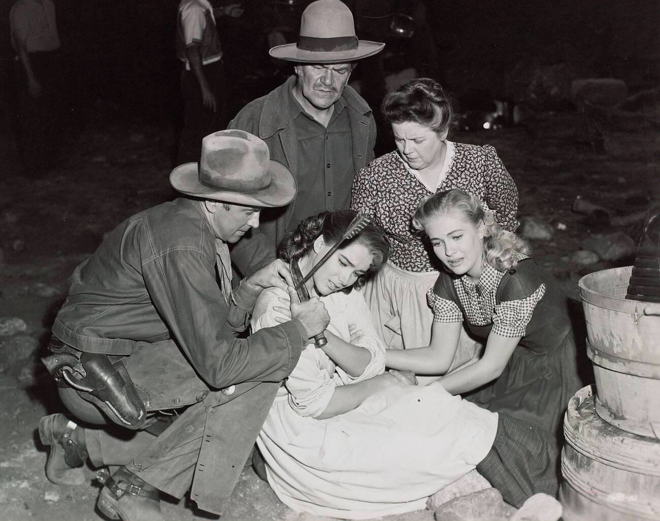 James Stewart And Julie Adams In 'Bend Of The River', 1952.