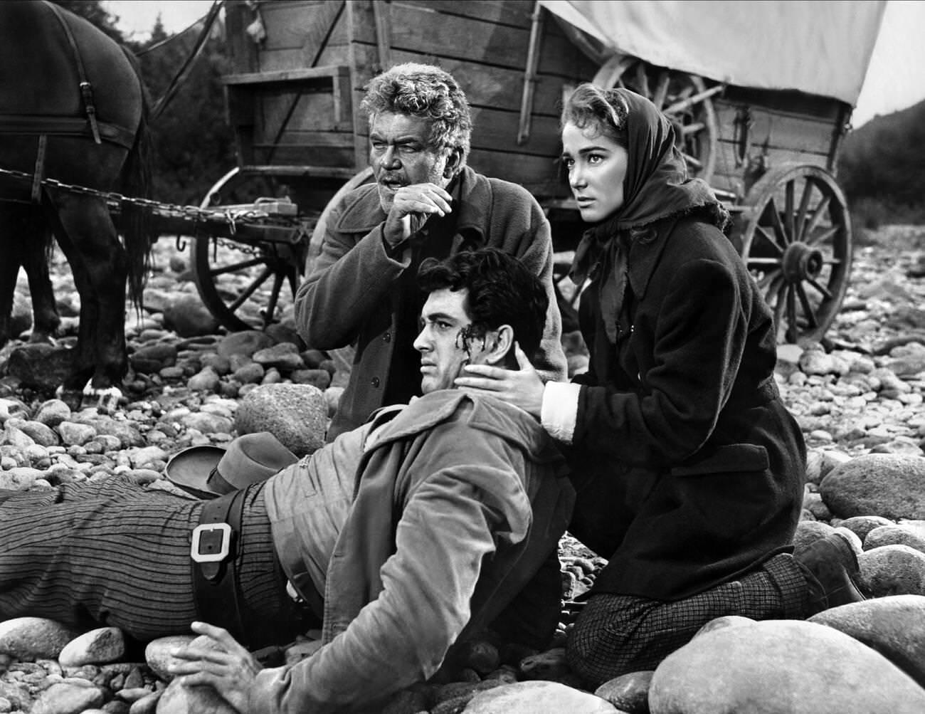 Rock Hudson, Jay C. Flippen, And Julie Adams In 'Bend Of The River', 1952.