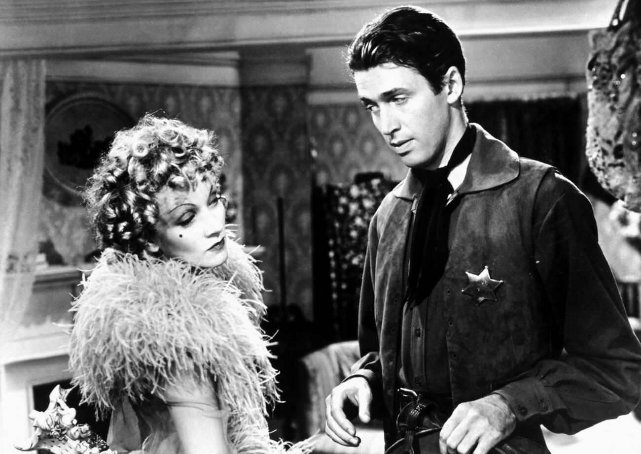 Marlene Dietrich And James Stewart In ‘Destry Rides Again’, 1939.