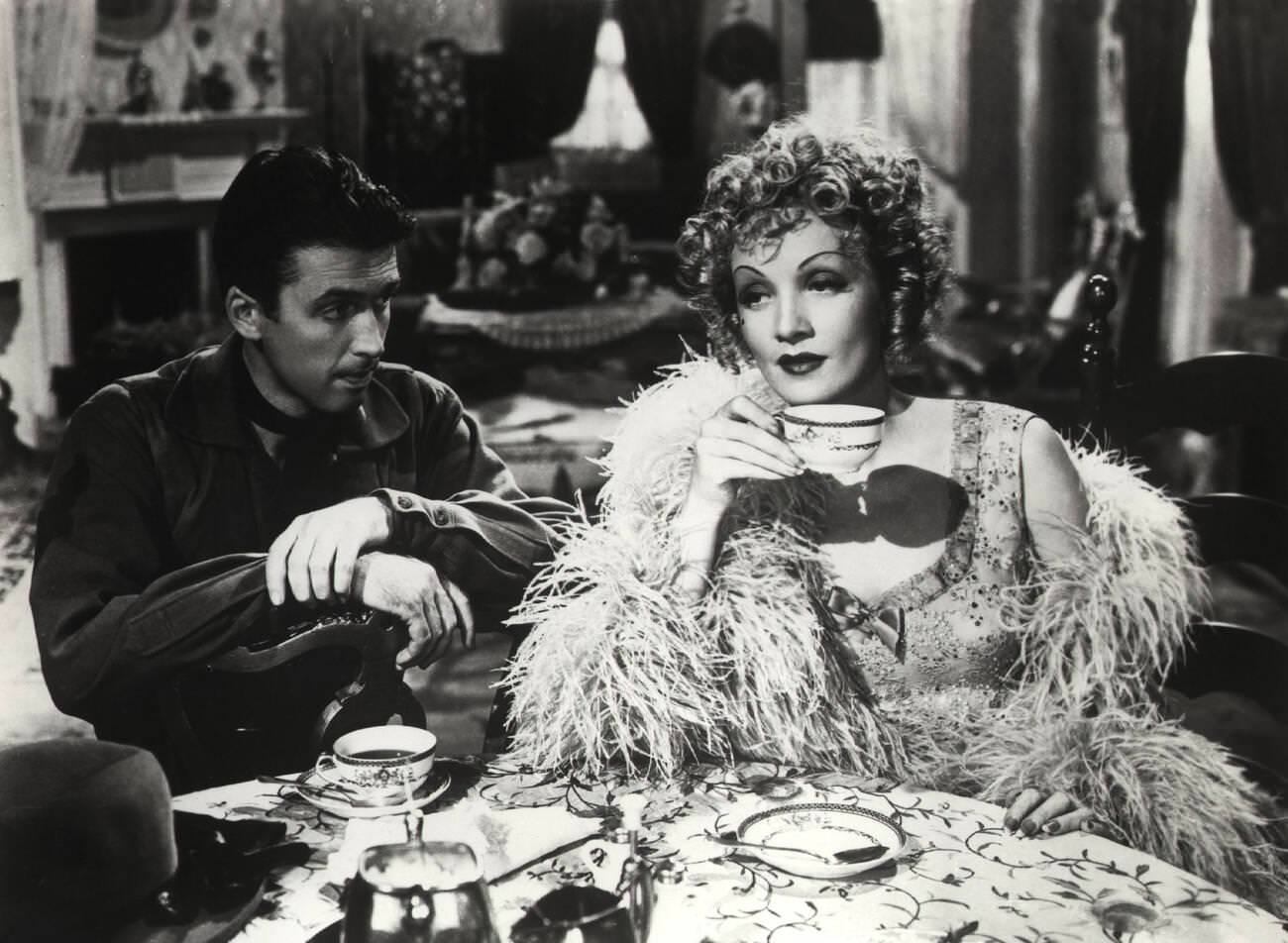 Marlene Dietrich And James Stewart In ‘Destry Rides Again’, 1939.