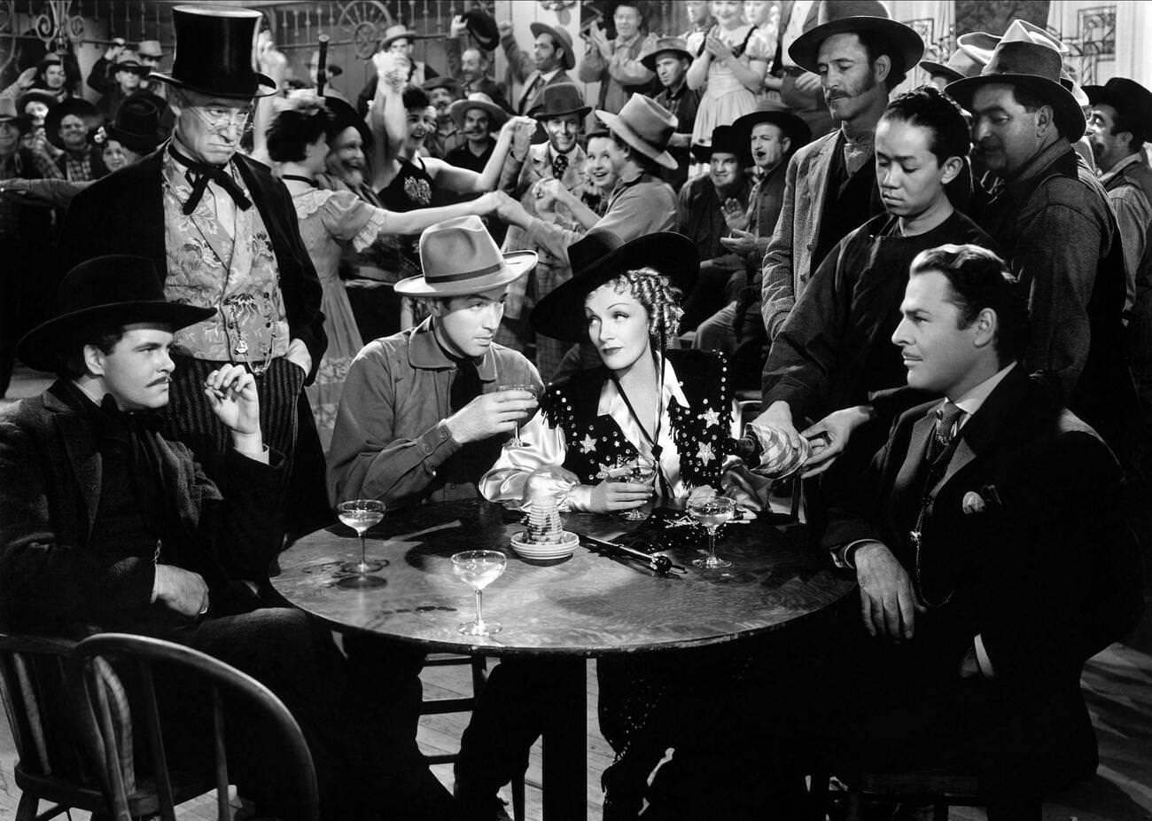 Marlene Dietrich, James Stewart, And Brian Donlevy In ‘Destry Rides Again’, 1939.