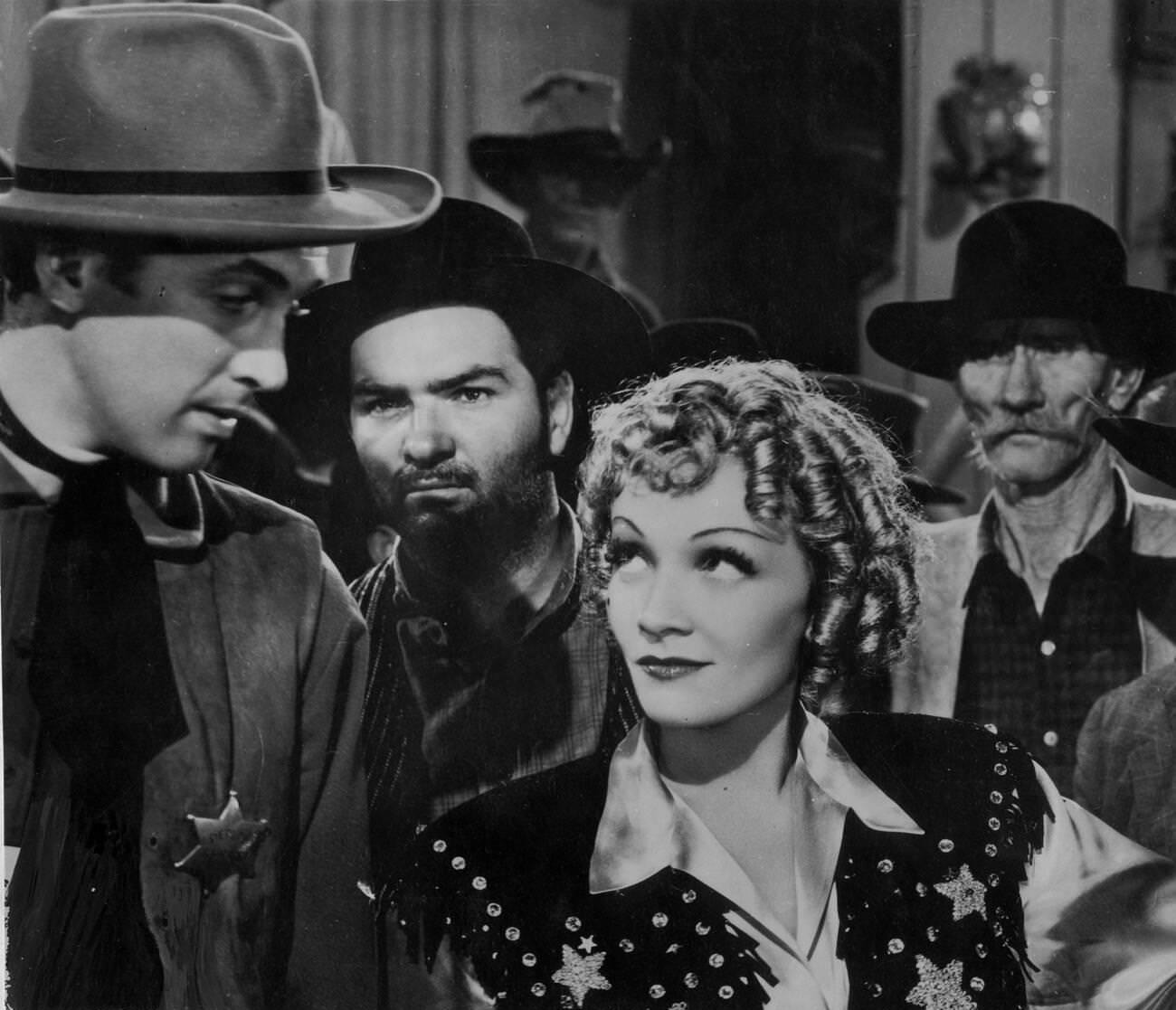 Marlene Dietrich And James Stewart In ‘Destry Rides Again’, 1939.