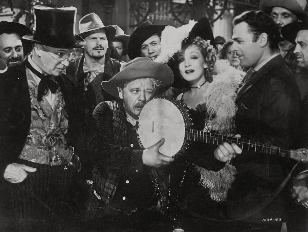 Marlene Dietrich, James Stewart, And Brian Donlevy In ‘Destry Rides Again’, 1939.