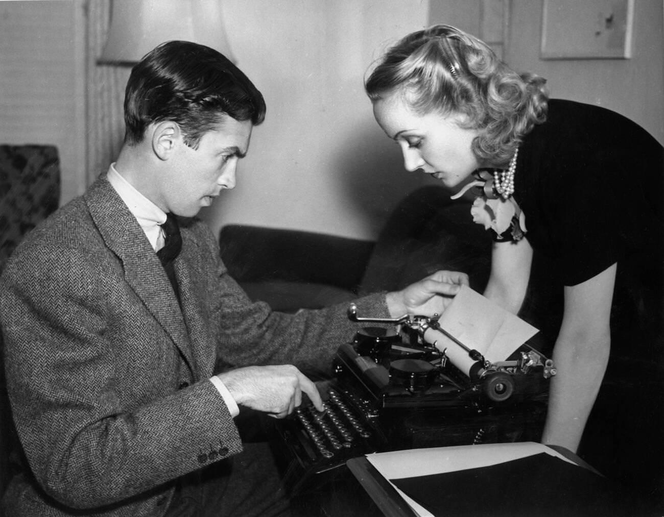 Carole Lombard Turns Press Agent With James Stewart As Her Assistant, 1939.